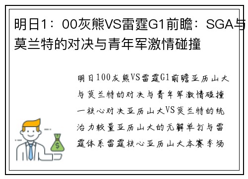 明日1：00灰熊VS雷霆G1前瞻：SGA与莫兰特的对决与青年军激情碰撞
